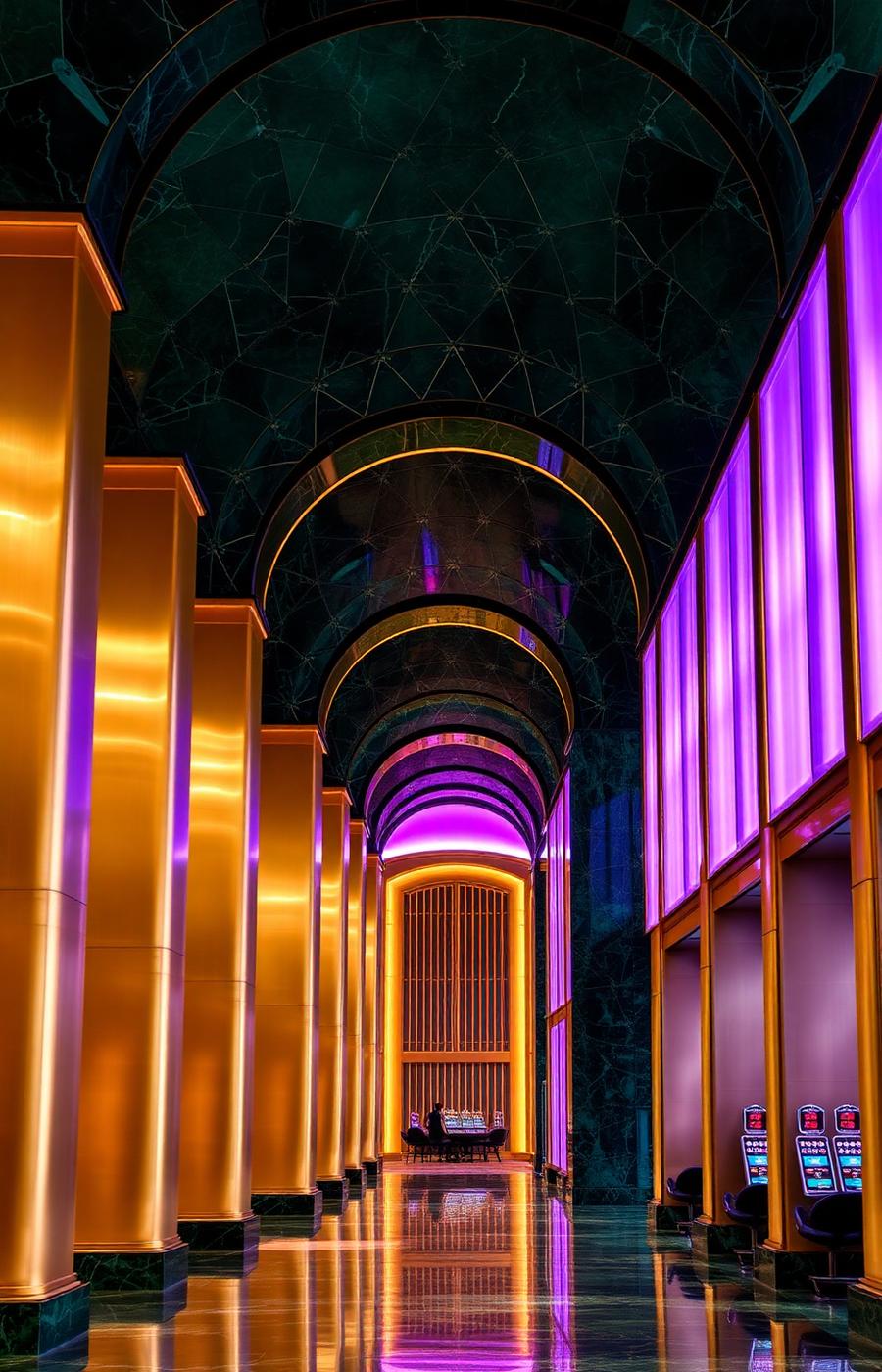 Arched hall of a contemporary casino resort